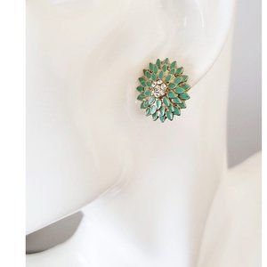 Vintage green enamel and stones flower earrings